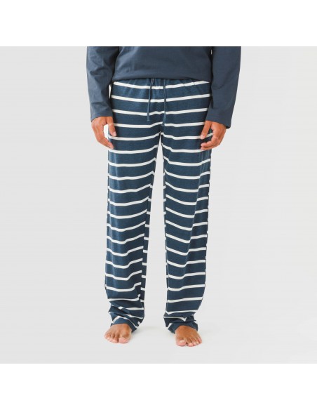 Pijama largo algodón hombre Raya Sailor azul marino pijamas-largos-hombre