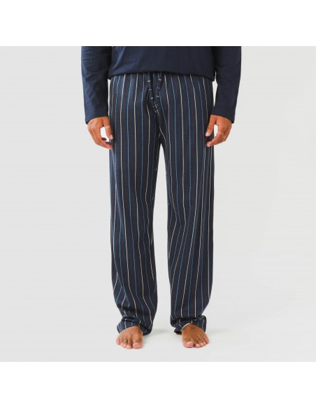 Pijama largo algodón hombre Raya San Luis azul marino pijamas-largos-hombre