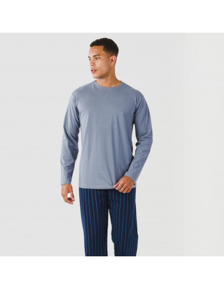 Pijama largo algodón hombre Raya Mortiz indigo pijamas-largos-hombre