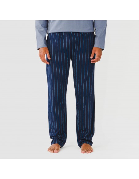 Pijama largo algodón hombre Raya Mortiz indigo pijamas-largos-hombre