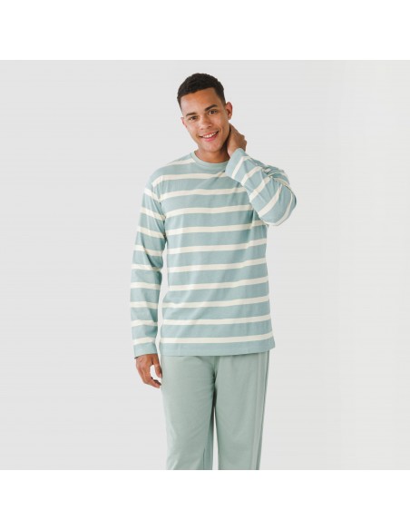 Pijama largo algodón hombre Raya Arellano verde agua pijamas-largos-hombre