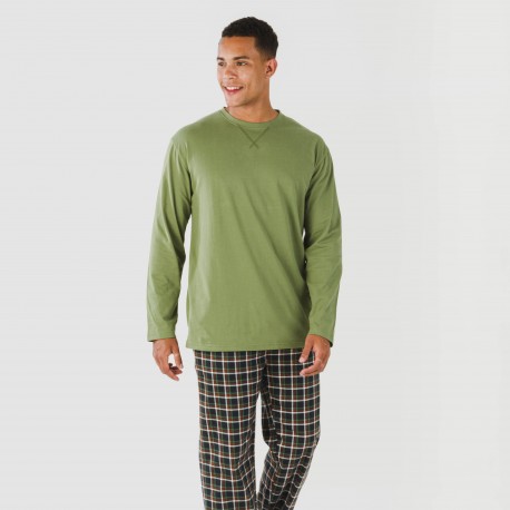 Pijama hombre franela Cuadro Frankfurt verde caceria pijamas-largos-hombre