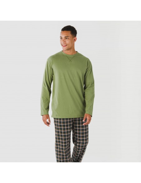 Pijama hombre franela Cuadro Frankfurt verde caceria pijamas-largos-hombre