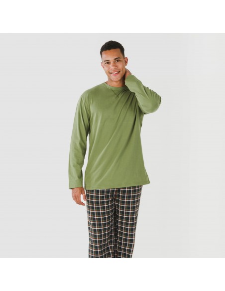 Pijama hombre franela Cuadro Frankfurt verde caceria pijamas-largos-hombre