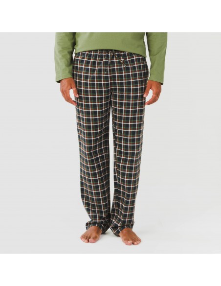 Pijama hombre franela Cuadro Frankfurt verde caceria pijamas-largos-hombre