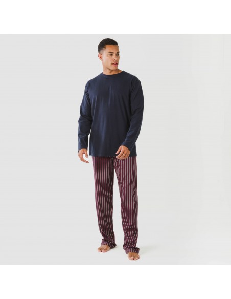 Pijama largo algodón hombre Raya San Francisco azul pijamas-largos-hombre