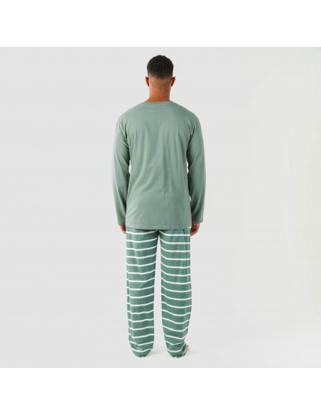 Pijama largo algodón hombre Raya Sailor verde francés pijamas-largos-hombre