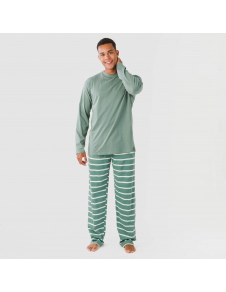 Pijama largo algodón hombre Raya Sailor verde francés pijamas-largos-hombre