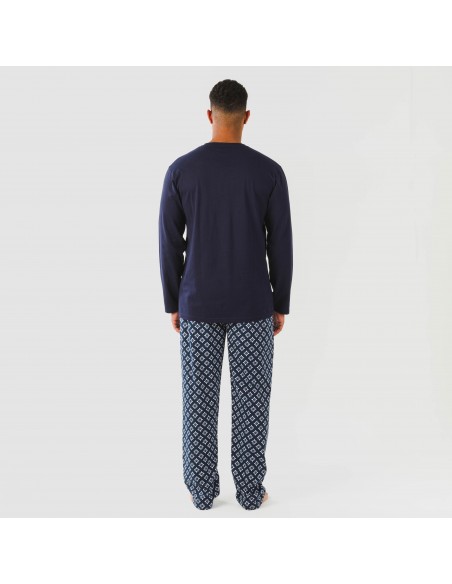 Pijama largo algodón hombre Checo azul marino pijamas-largos-hombre