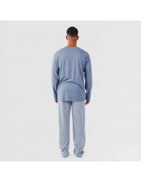 Pijama largo algodón hombre Raya Linares azul pijamas-largos-hombre