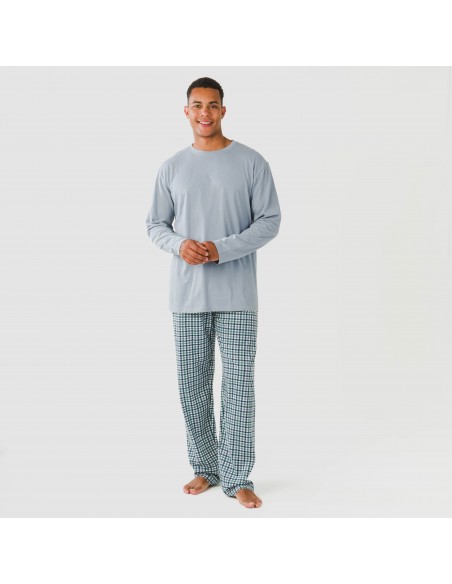 Pijama largo algodón hombre Cuadro Joshua verde pijamas-largos-hombre