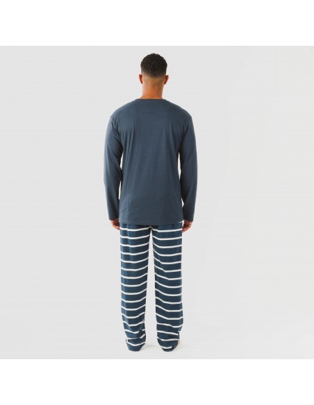 Pijama largo algodón hombre Raya Sailor azul marino pijamas-largos-hombre