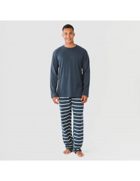 Pijama largo algodón hombre Raya Sailor azul marino pijamas-largos-hombre