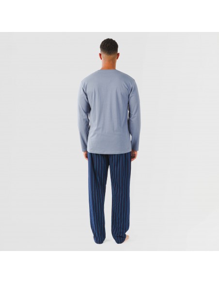 Pijama largo algodón hombre Raya Mortiz indigo pijamas-largos-hombre