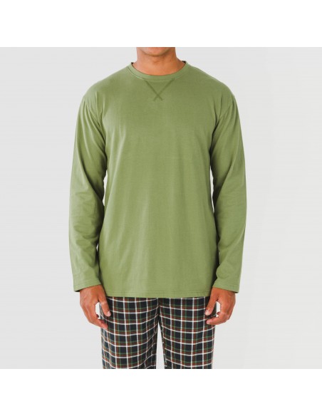 Pijama hombre franela Cuadro Frankfurt verde caceria pijamas-largos-hombre