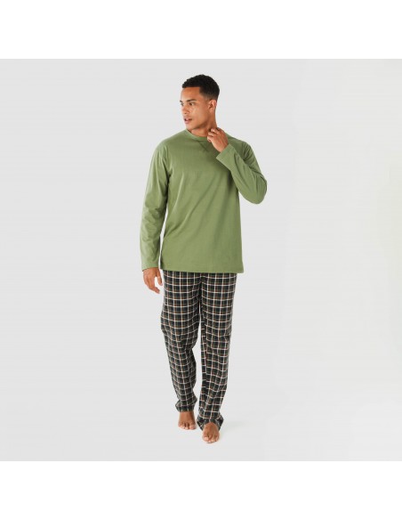 Pijama hombre franela Cuadro Frankfurt verde caceria pijamas-largos-hombre