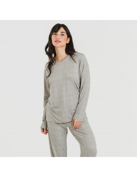 Pijama largo mujer soft Lolenda gris marengo pijamas-largos-de-mujer