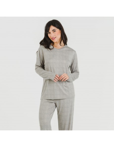 Pijama largo mujer soft Lolenda gris marengo pijamas-largos-de-mujer