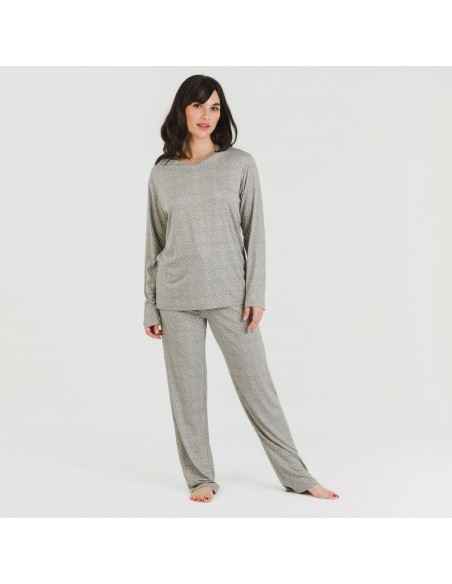 Pijama largo mujer soft Lolenda gris marengo pijamas-largos-de-mujer