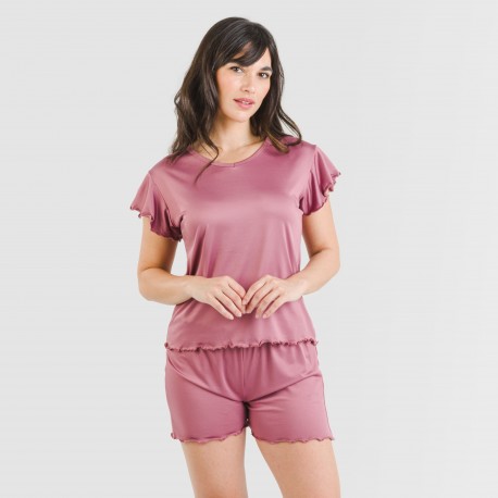 Pijama manga corta mujer soft liso pijama-corto-sedoso