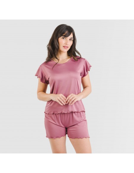 Pijama manga corta mujer soft liso pijama-corto-sedoso