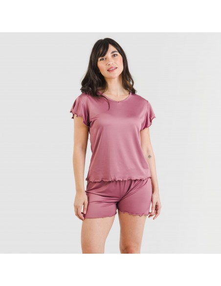 Pijama manga corta mujer soft liso pijama-corto-sedoso