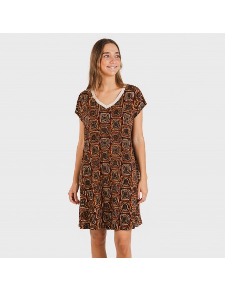 Vestido corto manga fluida crepe Liviana teja vestidos-y-blusones-mujer