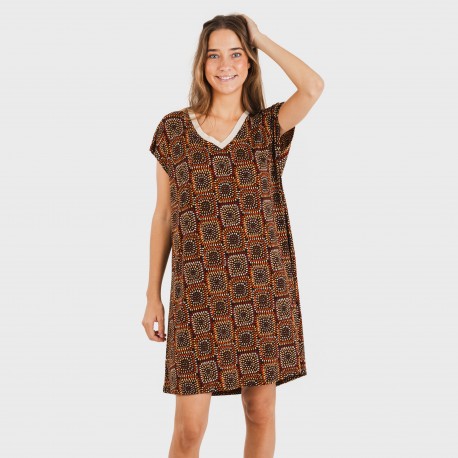 Vestido corto manga fluida crepe Liviana teja vestidos-y-blusones-mujer