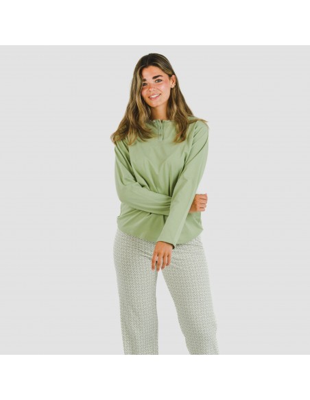 Pijama largo algodón Michelle verde caceria pijamas-largos-de-mujer