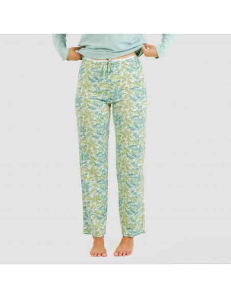 Pijama largo algodón Zafra verde azulado pijamas-largos-de-mujer