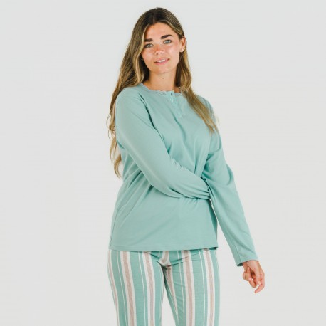 Pijama largo algodón Raya Galda verde pijamas-largos-de-mujer