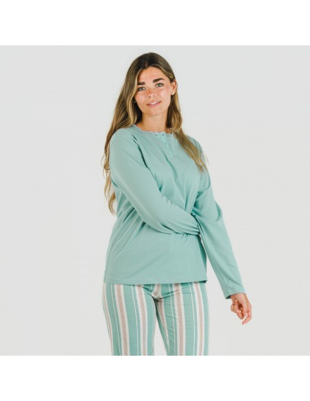 Pijama largo algodón Raya Galda verde pijamas-largos-de-mujer