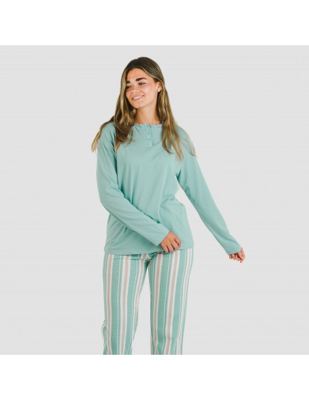 Pijama largo algodón Raya Galda verde pijamas-largos-de-mujer