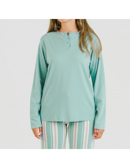 Pijama largo algodón Raya Galda verde pijamas-largos-de-mujer