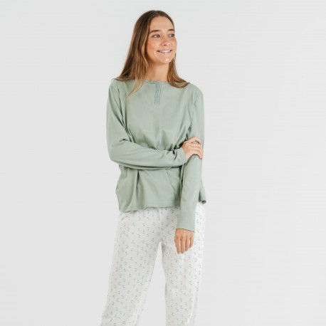 Pijama largo algodón Varga verde pijamas-largos-de-mujer