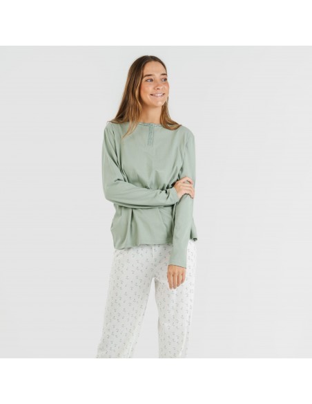 Pijama largo algodón Varga verde pijamas-largos-de-mujer