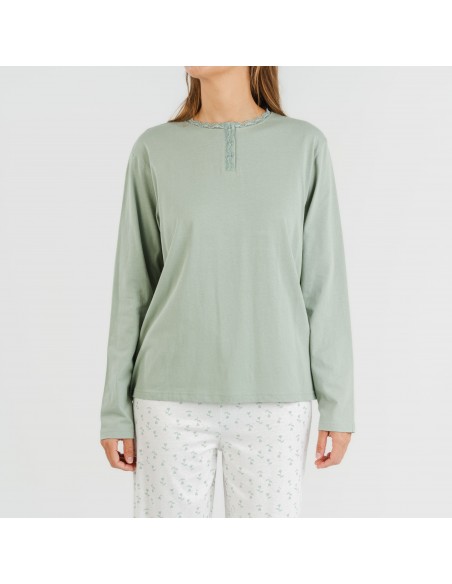 Pijama largo algodón Varga verde pijamas-largos-de-mujer