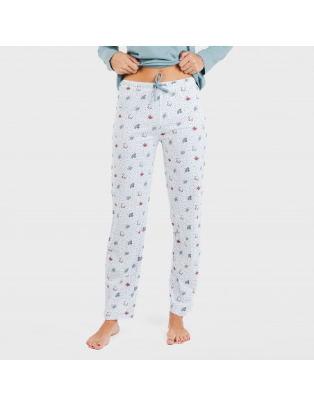 Pijama largo algodón Marquitos verde azulado pijamas-largos-de-mujer