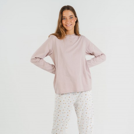 Pijama largo algodón Isita malva pijamas-largos-de-mujer