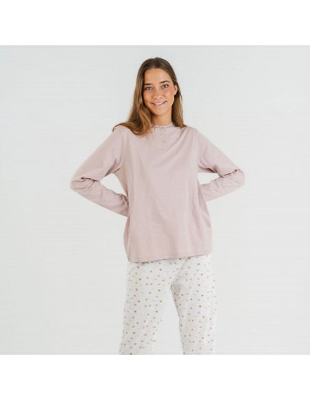 Pijama largo algodón Isita malva pijamas-largos-de-mujer