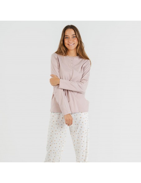 Pijama largo algodón Isita malva pijamas-largos-de-mujer