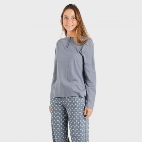 Pijama largo algodón Summer azul azafata pijamas-largos-de-mujer