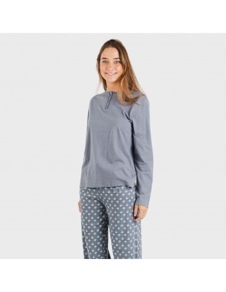 Pijama largo algodón Summer azul azafata pijamas-largos-de-mujer