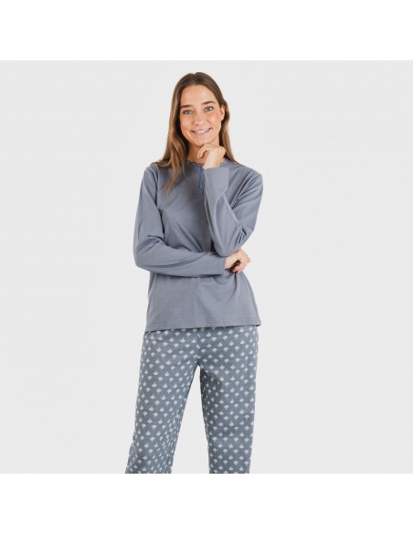 Pijama largo algodón Summer azul azafata pijamas-largos-de-mujer