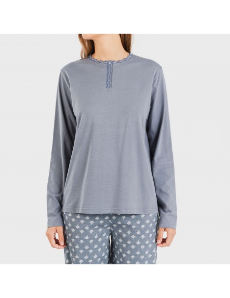 Pijama largo algodón Summer azul azafata pijamas-largos-de-mujer