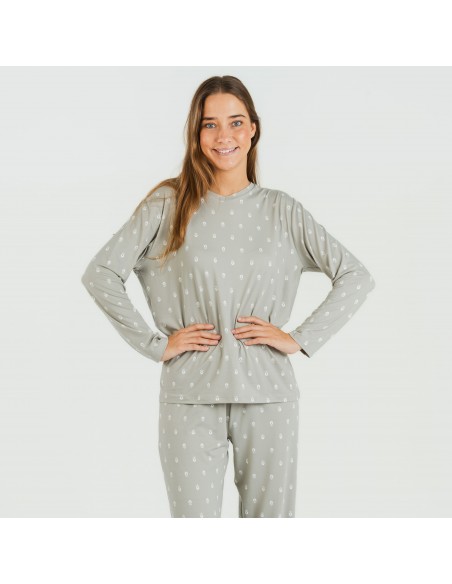 Pijama largo mujer soft Baby verde caceria pijamas-largos-de-mujer