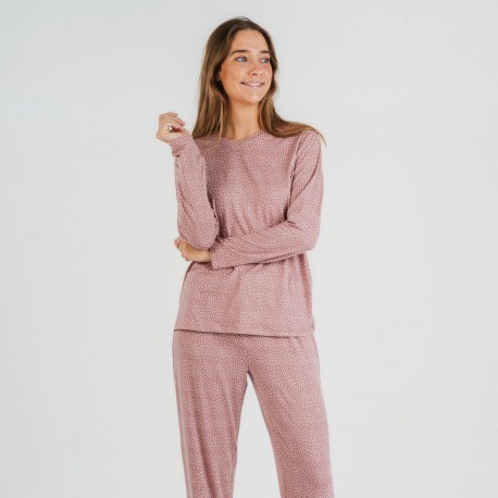 Pijama largo mujer soft Lolenda malva rosa pijamas-largos-de-mujer