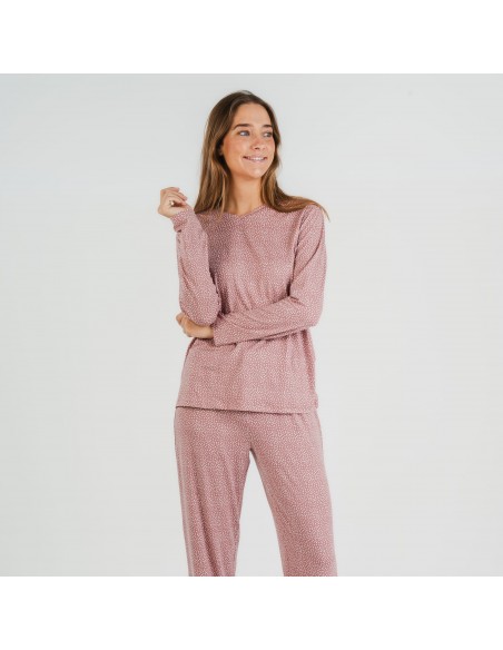 Pijama largo mujer soft Lolenda malva rosa pijamas-largos-de-mujer