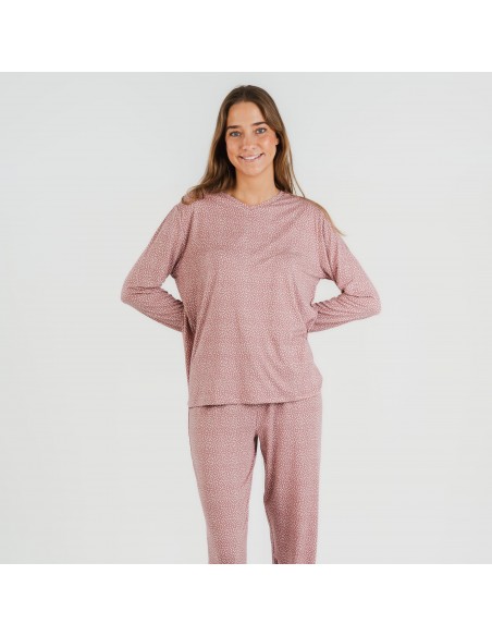 Pijama largo mujer soft Lolenda malva rosa pijamas-largos-de-mujer