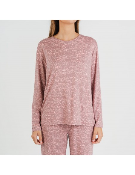 Pijama largo mujer soft Lolenda malva rosa pijamas-largos-de-mujer